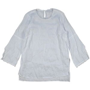 J Jill Love Linen Tunic Top Womens XS White Bell Sleeve Raw Fringe Beach Coastal